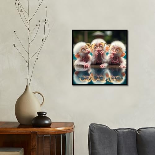 Image of Cute Monkey DIY 5D Diamond Painting Kits for Adults, Little Monkeys Animal Diamond Art Kits for Adults Beginner, Full Drill Dot Painting Gem Art Kits for Home Wall Decor 13.8x13.8 Inch