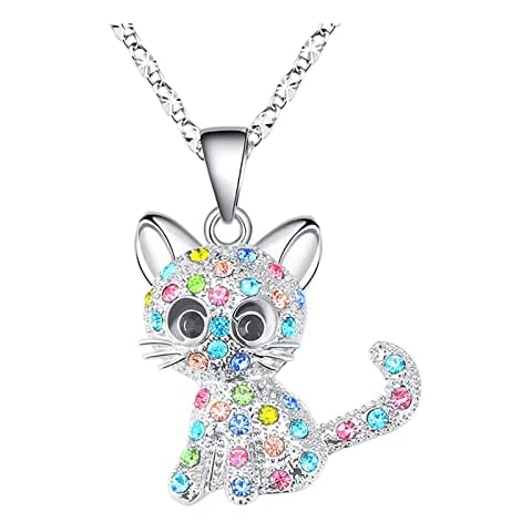 jagosen Cat Necklace Silver Necklaces for Women Colorful Cute Pendant Short Necklace Jewelry Gifts for Women Girls Cat Lovers Cover
