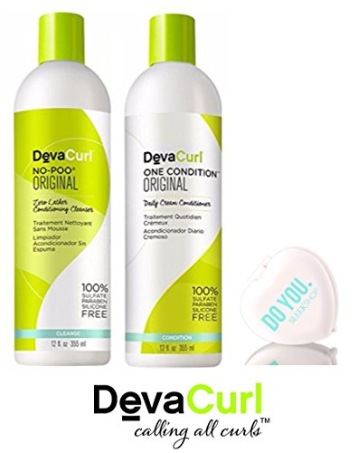 DevaCurl ORIGINAL No-Poo Zero-Lather Cleanser & One Condition Daily Cream Conditioner DUO Set (with Sleek Compact Mirror) (Original - 12 oz DUO Kit)