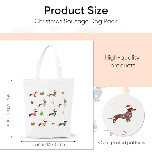 PIujsym Dackel Tasche aus Canvas – Weihnachtsgeschenke für Frauen, Lustige Dachshund Einkaufstasche, Dackel Geschenke für Hundeliebhaber, Wiederverwendbare Stofftasche mit Weihnachtsmotiv