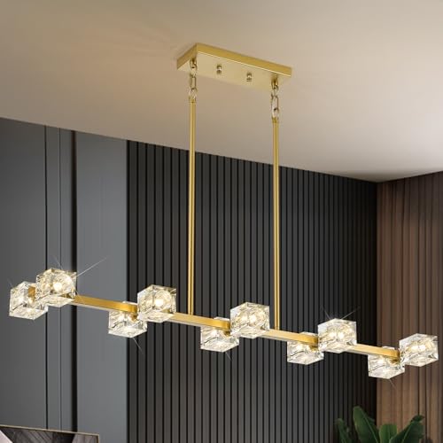 Image of 10 Lights Modern Crystal Chandelier L 43 inch Dining Room Gold Sputnik Ceiling Pendant Lights Industrial Hanging Light Fixture for Kitchen Island Over Table Living Room Bedroom