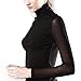 Anbenser Women's Turtleneck Top Long Sleeve Slim Fit Shirts Mesh Sheer See Through Casual Blouse (Black,Large)