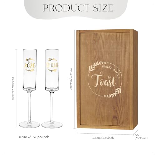 Image of AW BRIDAL Engagement Champagne Flutes Set of 2 with Wooden Keepsake Box | Wedding Gifts for Couples 2026, Newly Engaged Gift, Toasting Glasses for Bride and Groom, Bridal Shower Gifts for Bride