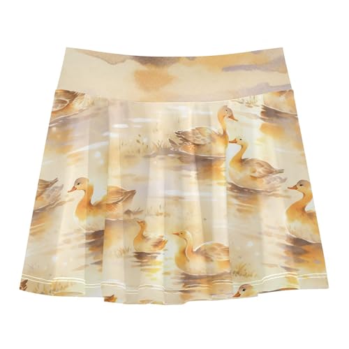 visesunny Girl's Golf Skirt Athletic Golden Sunset Duck Tennis Skort Sport Activewear with Double Layer Pockets