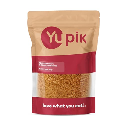 Yupik Toasted Coconut, Shredded, Sweetened, 2.2 lb (35.2 oz), Gluten-Free, Kosher, Vegan, Fine Coconut Flakes, Oil-Free, Source of Fiber, Sweet Snacks, Ideal for Baking & Topping