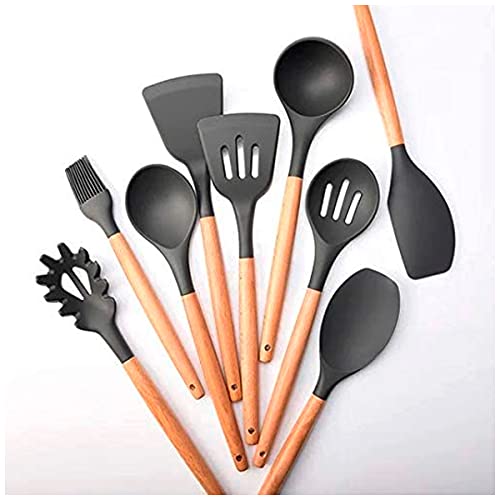 Kit Utensílios de Cozinha de Silicone 12pcs C/Suporte Flórida- Cinza Grafite