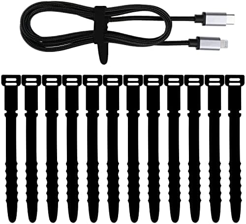 Neepanda 12 Pack Reusable Cable Zip Ties, 4.5 Inch Elastic Silicone Cord Organizer Straps for Bundling and Organizing Phone Charging, Cable Wire, Headphones, Management Home Office Table(Black)