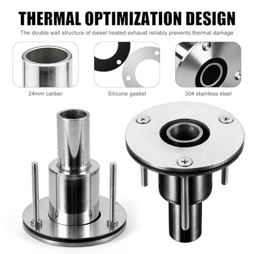 Durch Rumpf Auspuff 24mm, 316 Edelstahl Dieselheizung Zubehör & Standheizung Zubehör, Hitzebeständig für LKW Boot Auto, Inkl. Montageset