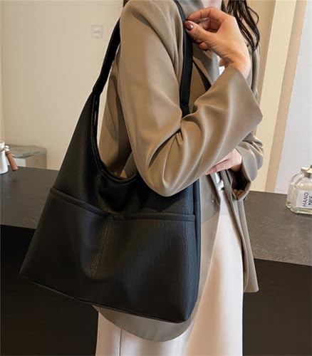 Fashion PU Leather Tote Bag Front Pockets Unisex Shoulder Handbag Soft Faux Leather Casual Daily Purse Work Travel2