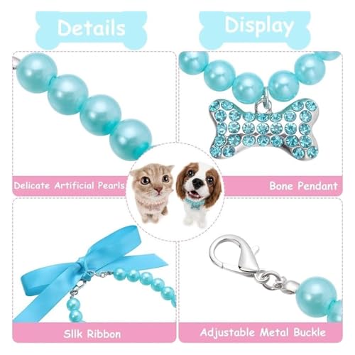 Collier perles chien anti-irritation réglable avec strass et motif os - 7