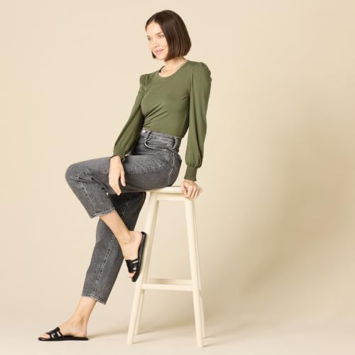 Image of Amazon Essentials Women's Long-Sleeve Crewneck Smocked Cuff T-Shirt