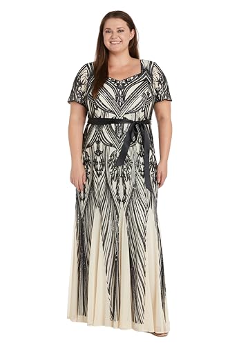 R&M Richards Womens Sequined Belted Evening Dress4