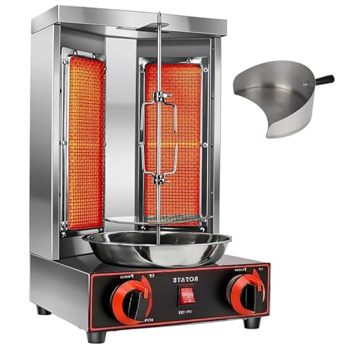 Grillmaschine – Huhn Shawarma Kocher mit 2 Brennern Propan Vertikaler Broiler Gyro Rotisserie Ofen für Zuhause, Restaurant, Küche, Partys