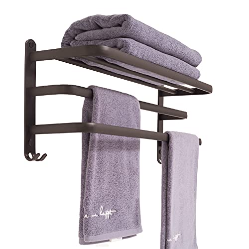 kaileFURN Version améliorée Porte Serviettes Salle de Bains Mural, Noire Barres Porte Serviettes Mural Adhesif,Towel Rack Étanche Barres Porte avec Crochet ,pour Douche et Cuisine 60cm Cover