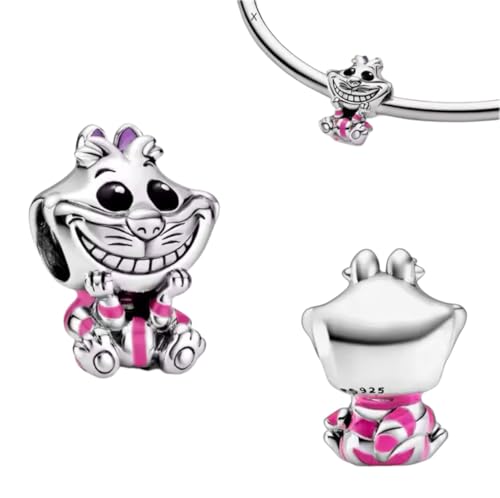 Generic Ciondolo Cheshire gatto Alicia in argento sterling 925, compatibile con ciondoli Pandora e molti altri braccialetti con charm, piccolo, pequeño, Argento, Nessuna pietra preziosa