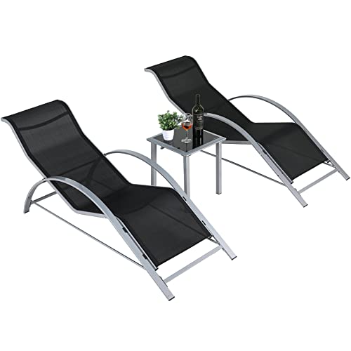 Increkid 2 Tumbonas y 1 Mesita para Jardin, Piscina y Playa, Juego de 2 Tumbonas Reclinables, Diseño Ergonómico, Malla Transpirable Teslin, Estructura Estable de Aluminio y Hierro, hasta 150 Kg Cover