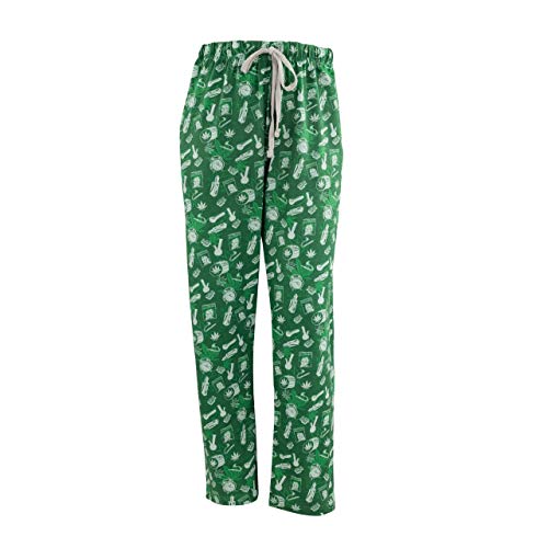Wide Leg Men's Lounge Pants, Comfy Men's PJ Pants, Lightweight Jersey Fabric Pajama Pants with Fun Graphic Prints, Elastic Waistband, and Side Pockets (Smoke Print, Green, Large)