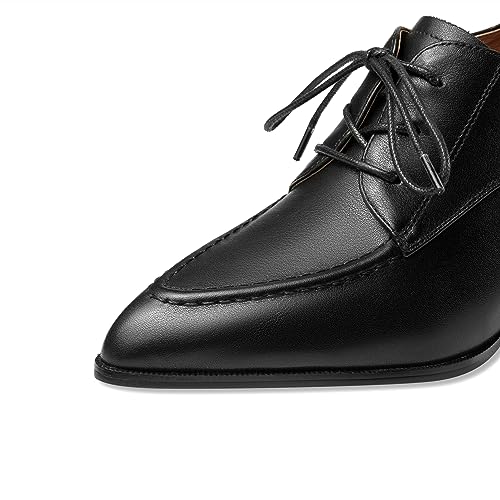 TinaCus Women's Pointed Toe Genuine Leather Lace Up Handmade Mid Heel Pumps Shoes4