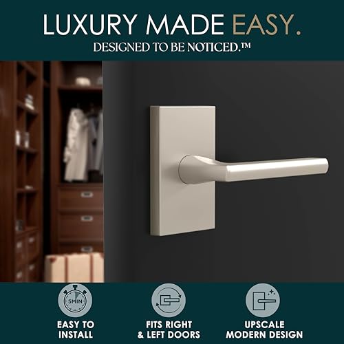 Image of Mega Handles Glamor Dummy Door Handles - 4 Pack Heavy Duty Brushed Nickel Door Handles, Non-Turning Door Handle for Closet & French Doors, Single Side, Fits All Standard Doors - Satin Nickel
