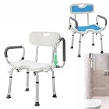 TANYEAR Douchekruk, douchestoel met rugleuning en armleuningen, aluminium, in hoogte verstelbaar, badkruk, douchestruk, antislip, handgreep met zuigfunctie, voor senioren