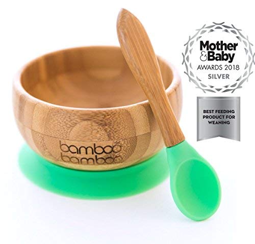 Baby Suction Bowl and Spoon Set, Stay Put Feeding Toddler Baby Bowls, Natural