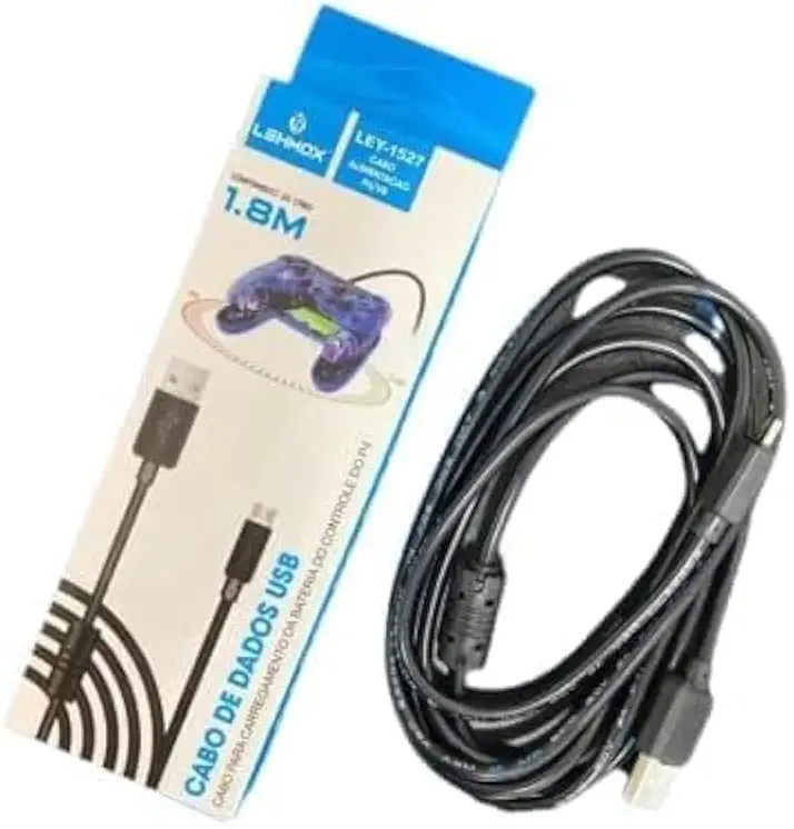 Cabo USB para Controle PS4, 1,8m, com Filtro, para Carregamento e Transferência de Dados, Cabos Alimentação 180 cm Usb V8 Para Carregar Controle Compatível Com Playstation Ps4 Xbox (Mercado Megamix)