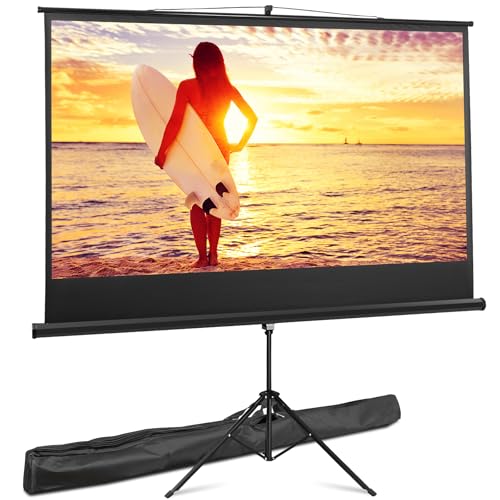 Pantalla de proyector de 84 pulgadas con soporte, portátil para noches de cine al aire libre, pantalla de trípode 16:9 HD 4K sin arrugas con bolsa de transporte y estacas para cine en casa en el patio trasero miniatura 1
