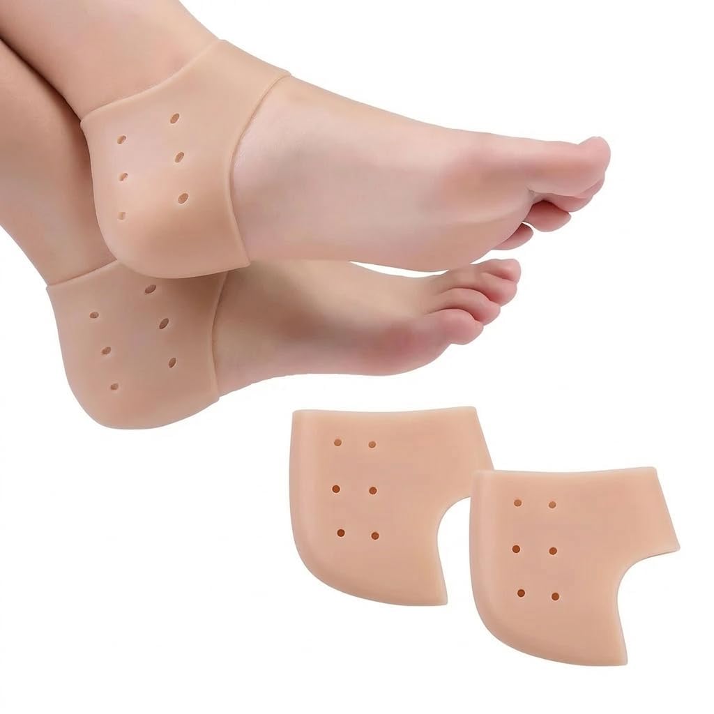Silicone Gel Heel Pad Socks for Pain Relief Heel Swelling Pain Relief Anti Crack Moisturizing Socks for Dry Hard Cracked Ankles | Man and Women Gel Heel Protectors Free Size (Limestone)-image-48