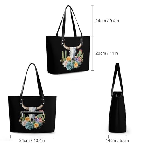 Cow Skull Cacti And Succulents Women's Leather Handbag Shoulder Bag Tote Purse Bags for Shopping Travel2