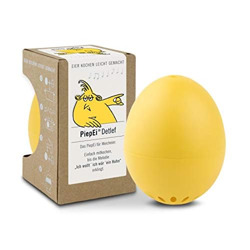 PiepEi Detlef für Weicheier - Singende Eieruhr zum Mitkochen - Eierkocher für 1 Härtegrad - Für perfekte weiche Eier - Lustiges Kochei - Musik Eggtimer - Brainstream Gelb