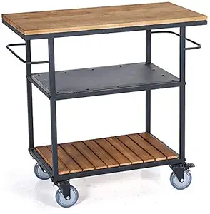 INDIDECOR. 459090 Space Saving Utility Serving Trolley/Metal Solid Wood Tea Drink Liquor Cart/Rolling Storage Shelves/Kitchen Bathroom Home Restaurant Bar Island Cart 603560cm