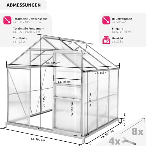 GEWÄCHSHAUS INKL. FUNDAMENT Garten Aluminium Treibhaus Tomatenhaus Pflanzenhaus 311557668017 - Foto 8