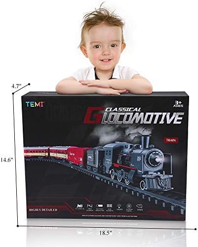 Electric Classical Train Sets with Steam Locomotive Engine, Cargo Car and Tracks, Battery Operated Playset Toy w/ Smoke, Light and Sounds, Perfect for Boys & Girls 3 Years and up