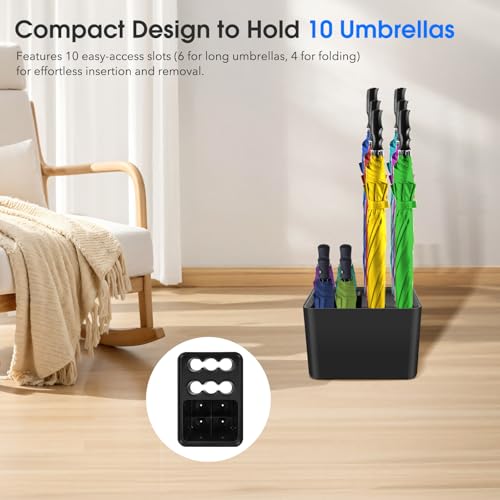 Yummy Sam Umbrella Stand with Removable Drip Tray to Holds 10 Umbrellas, Rectangular Plastic Umbrella Holder Rack Space Saving Umbrellas Organizer for Home Office Entryway Corner - Thumbnail 4