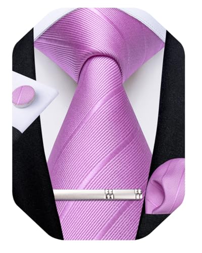 Image of DiBanGu Mens Silk Necktie Solid Color Tie and Pocket Square Cufflink Tie Clip Set Woven Plain Ties for Men Wedding Party
