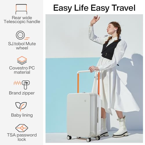 mixi Checked Luggage Upgrade Wide Handle PC Hard Shell Rolling Travel Medium Suitcases with Spinner Wheels & TSA Lock, 24 Inch Smoke White - Thumbnail 2