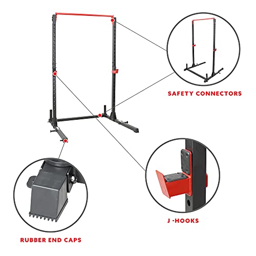 Sunny Health & Fitness Essential Adjustable Power Rack Squat Stand With J-Hooks, Adjustable Pull Up Bar, Weight Plate Holders, Resistance Band Posts Optional Incline Bench, LAT Pull Down Attachment - Thumbnail 5