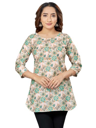 Image of Cotton Blend Printed Short Kurti Tunic Top SS 166