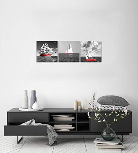 Nan Wind 3 Pcs Modern Giclee Canvas Prints Red Pirate Ship Black And White Wall Art Sailing Boat Marine Wall Decor Paintings On Canvas Stretched And Framed Ready To Hang For Home Decor #TOP2