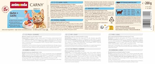 animonda Carny Katzen Nassfutter Huhn + Lachs (6 x 200g), getreidefreies Katzen Nassfutter ohne Zucker, mit frischen fleischigen Zutaten
