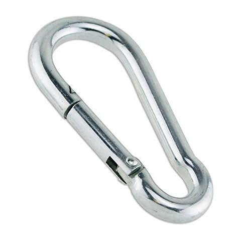 Constrabo® | 10 Stück Karabinerhaken 80 x 8 mm nach DIN 5299 C | Stahl Karabiner-Haken verzinkt mit 225 kg Tragkraft | Gefederter Verschluss mit Schnapphaken | Feuerwehr-Karabiner, Baumarkt-Karabiner Cover