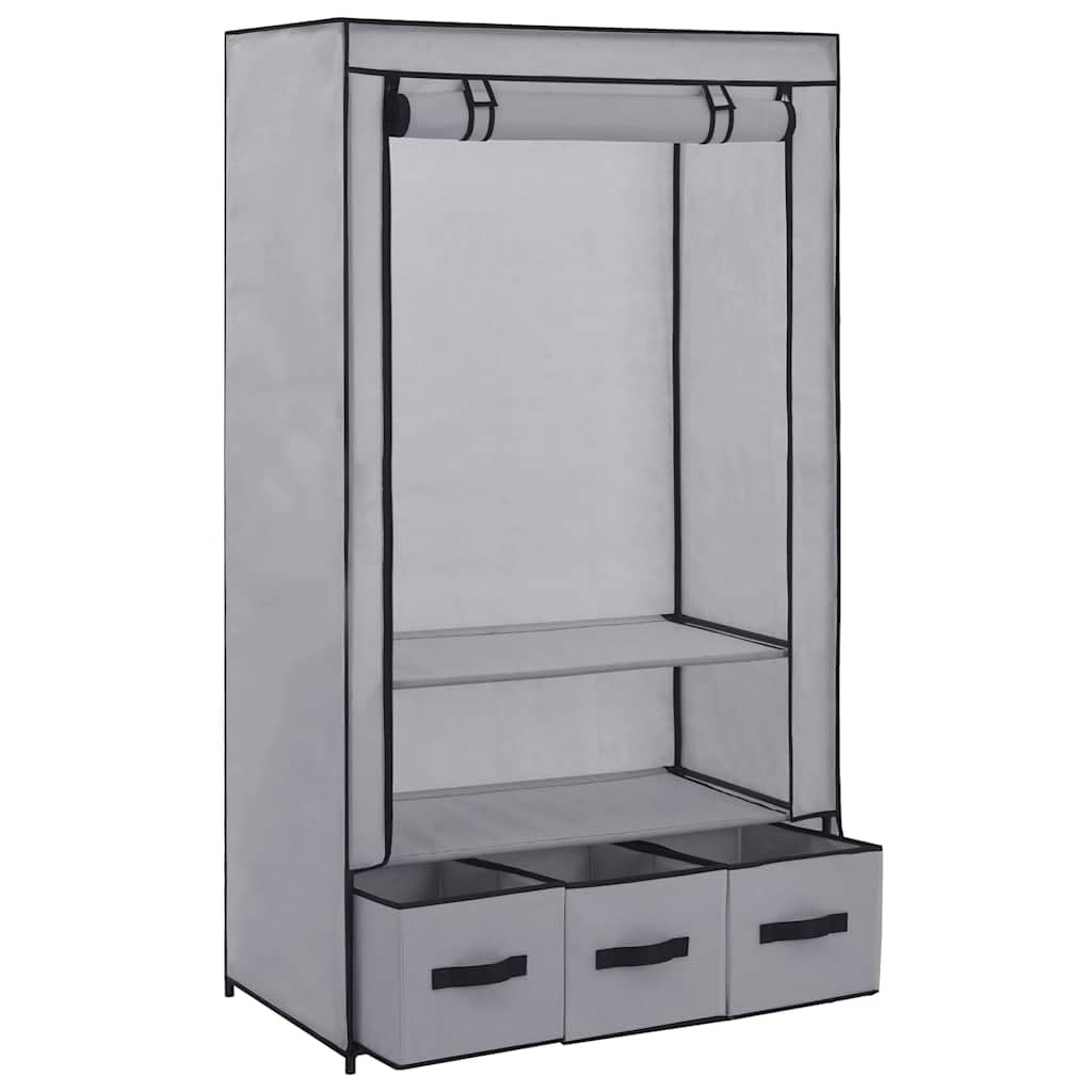 Tragbarer Kleiderschrank Grau 87 x 49 x 159 cm mit Stoffgarderobe und Kleiderbox – Faltbarer Schrank aus Vliesstoff für Staubschutz