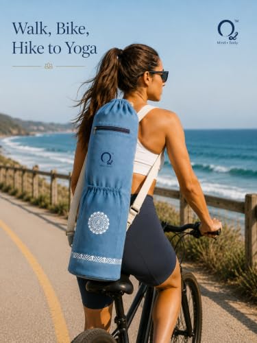 Image of O2 Yoga Mat Bag | Cotton Yoga Mat Carry Bag with Adjustable Double Straps | Yoga Mat Cover Bag for Women & Men | Fits 2mm-10mm Mats (Ocean Blue Mandala Block Print)