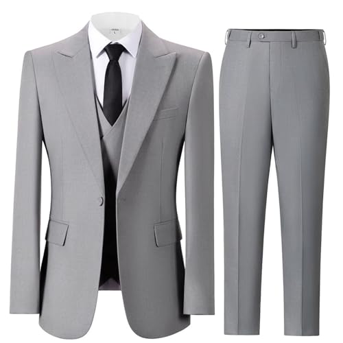 Solove-Suit Men's Regular Fit 3 Piece Suit Notched Lapel Solid Wedding Groom Tuxedos(Blazer+Pant)2