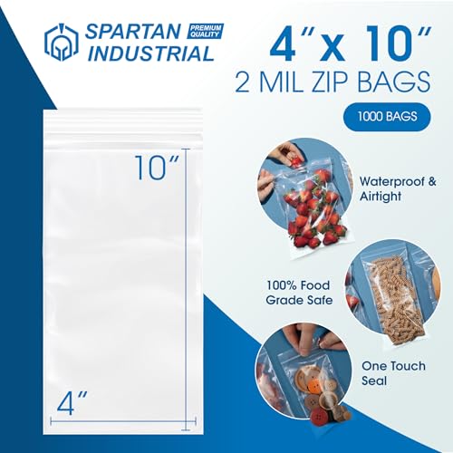 Spartan Industrial - 4” X 10” (1000 Count) 2 Mil Clear Reclosable Zip Plastic Poly Bags with Resealable Lock Seal Zipper by Spartan Industrial - Image 2