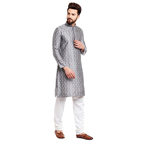 Image of Sojanya (Since 1958 Men's Red Jacquard Silk Kurta & Churidaar Pyjama