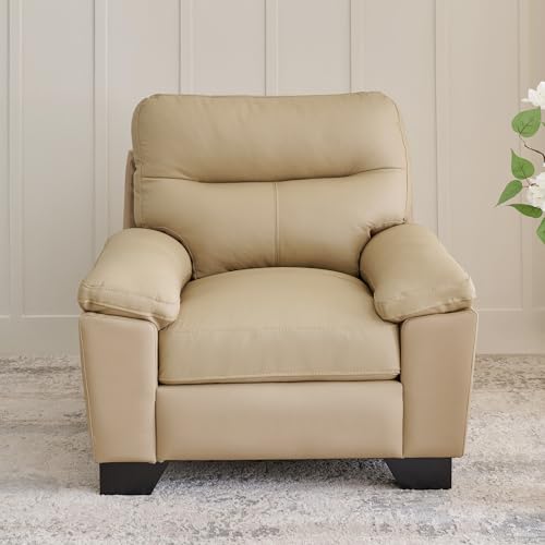 Image of Home Centre | Winchester | Half Leather|Solid Wood | 1 Seater Sofas | Beige | 1 Year Warranty