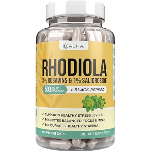 Natural Rhodiola Rosea Supplement – 120 CAPS 500mg, 3% Rosavins 1% Salidroside, Full 4-Month Supply, Bioperine Enhanced Absorbtion, Mood, Focus, and Brain Booster, Clarity & Stress Support Cover