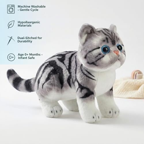 Image of FuzzyTales Cat Plush Toy 30cm | Stuffed Plush Animal for Kids & Adults | Kawaii Cute Cat Toy for Cuddles, Gifts & Room Decor | for Birthdays, Valentine's Day, New Year, Christmas (Grey&Black, 30 cm)