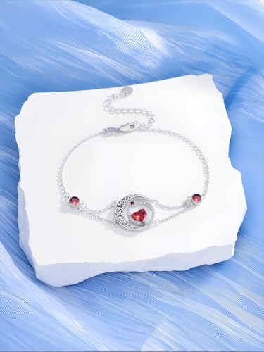Image of Dorunmo 925 Sterling Silver Moon Heart Birthstone Anklet Bracelets for Women Best Mother's Day Birthday Jewelry for Wife Girlfriend Mom Her